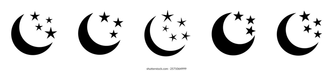 Crescent moon with stars icon. Night icon. Crescent moon icon.