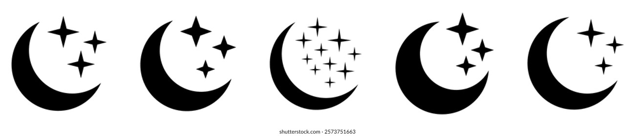 Crescent moon with stars icon. Night icon. Crescent moon icon.