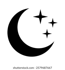 Crescent moon with stars icon. Night icon. Crescent moon icon.