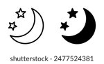 Crescent moon with stars icon on white background. Night icon. Crescent moon icon. Minimalist style.