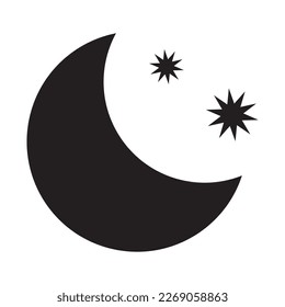 Crescent moon with stars icon on white background. Night icon. Crescent moon icon. Minimalist style.