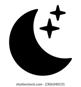 Crescent moon with stars icon on white background. Night icon. Crescent moon icon. Minimalist style.
