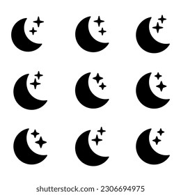 Crescent moon with stars icon on white background. Night icon. Crescent moon icon. Minimalist style.