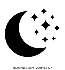 Crescent moon with stars icon on white background. Night icon. Crescent moon icon. Minimalist style.