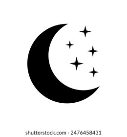 Crescent moon with stars icon on white background. Night icon. Crescent moon icon. Minimalist style.