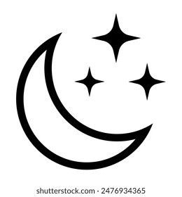 Crescent moon with stars icon on white background. Night icon. Crescent moon icon. Minimalist style.