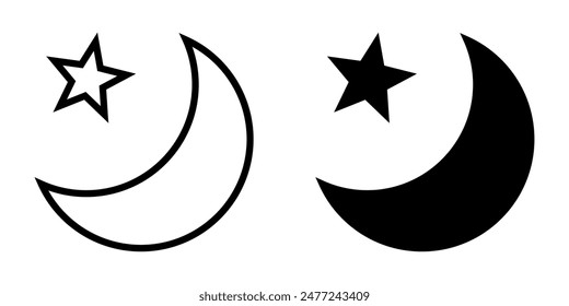 Crescent moon with stars icon on white background. Night icon. Crescent moon icon. Minimalist style.