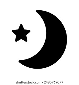 Crescent moon with stars icon on white background. Night icon. Crescent moon icon. Minimalist style.