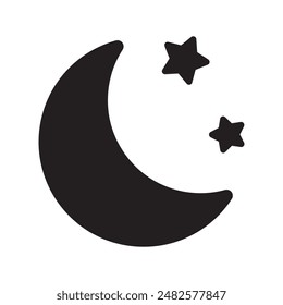 Crescent moon with stars icon on white background. Night icon. Crescent moon icon. Minimalist style.