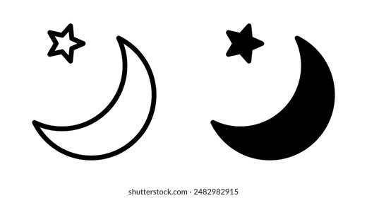 Crescent moon with stars icon on white background. Night icon. Crescent moon icon. Minimalist style.