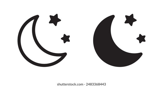 Luna creciente con icono de estrellas sobre fondo blanco. Icono de Noche. Icono de luna creciente. Estilo minimalista.