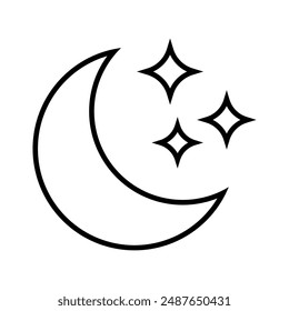 Crescent moon with stars icon on white background. Night icon. Crescent moon icon. Minimalist style.