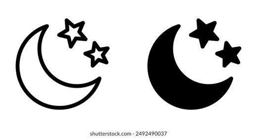 Crescent moon with stars icon on white background. Night icon. Crescent moon icon. Minimalist style.