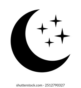 Crescent moon with stars icon on white background. Night icon. Crescent moon icon. Minimalist style.