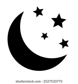 Luna creciente con el icono de las estrellas en el fondo blanco. Icono de la noche. Icono de luna creciente. Estilo minimalista.