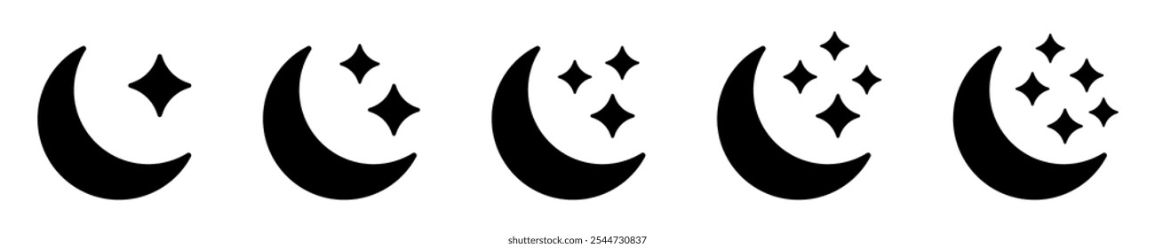 Luna creciente con el icono de las estrellas en el fondo blanco. Icono de la noche. Icono de luna creciente. Estilo minimalista.