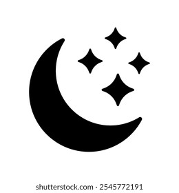 Luna creciente con el icono de las estrellas en el fondo blanco. Icono de la noche. Icono de luna creciente. Estilo minimalista.