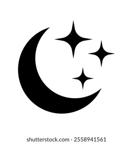 Crescent moon with stars icon on white background. Night icon. Crescent moon icon. Minimalist style.