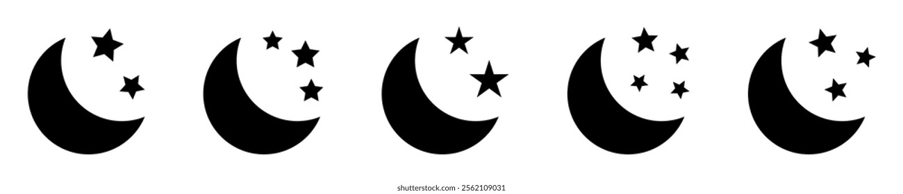 Crescent moon with stars icon on white background. Night icon. Crescent moon icon. Minimalist style.