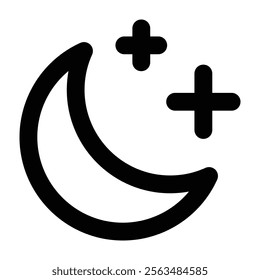 Crescent moon with stars icon on background. Night icon. Crescent moon icon. Minimalist style.