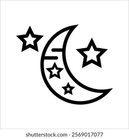 Crescent moon with stars icon on white background. Night icon. Crescent moon icon. Minimalist style.