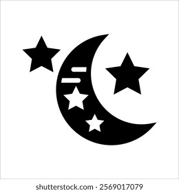 Crescent moon with stars icon on white background. Night icon. Crescent moon icon. Minimalist style.