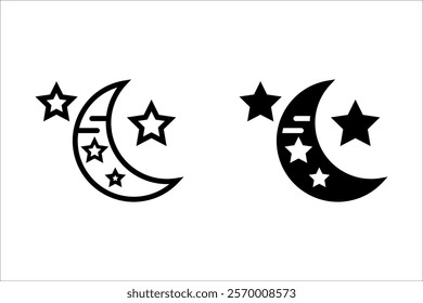 Crescent moon with stars icon on white background. Night icon. Crescent moon icon. Minimalist style.