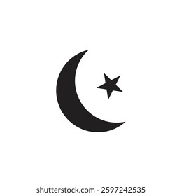Crescent moon with stars icon on white background. Night icon vector design illustration