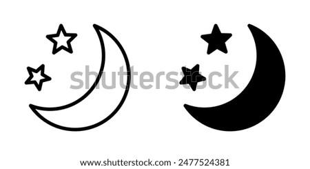 Crescent moon with stars icon on white background. Night icon. Crescent moon icon. Minimalist style.