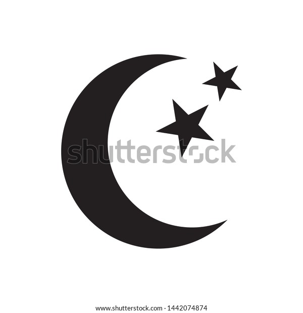 Crescent moon and stars icon. Vector concept\
illustration for\
design.