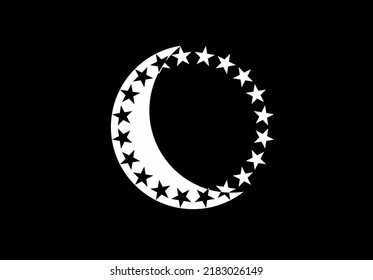crescent moon and stars logo isolated on black background