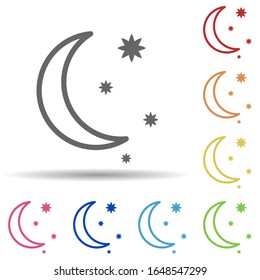 Crescent moon and stars in multi color style icon. Simple thin line, outline vector of science icons for ui and ux, website or mobile application