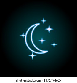crescent moon and stars neon icon. Elements of Camping set. Simple icon for websites, web design, mobile app, info graphics on dark gradient background