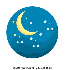 crescent moon, stars and night sky. vector illustration.
