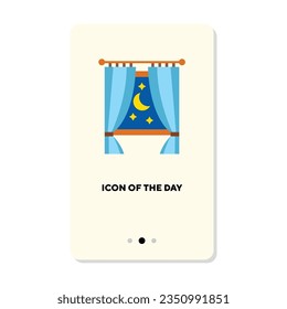 Crescent, moon and stars out window flat icon. Night, dream, sky isolated vector. Sleeping and night concept. Vector illustration symbol elements for web design and apps