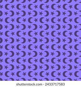 Crescent Moon and Stars Purple Vector Seamless Pattern
