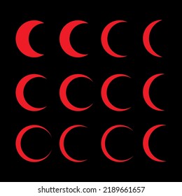 crescent moon, stars and rays, eclipse, vector flat design