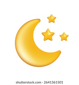 Crescent moon and stars shining in the night sky