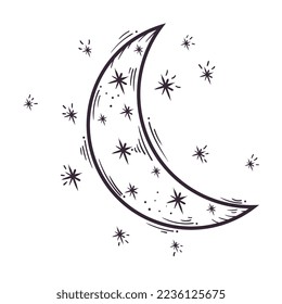 crescent moon with stars sketch