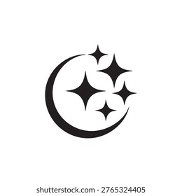 Crescent moon stars solid night sky sleep dream space astronomy simple black vector graphic illustration element
