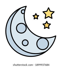 crescent moon with stars using soft color and filled line style