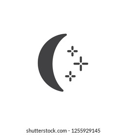 Crescent moon and stars vector icon. filled flat sign for mobile concept and web design. Starry night weather simple solid icon. Symbol, logo illustration. Pixel perfect vector graphics