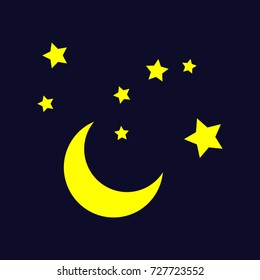 crescent moon stars vector illustration on dark blue