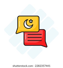 Crescent moon and start on chat bubble showing islamic conversation icon