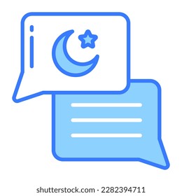 Crescent moon and start on chat bubble showing islamic conversation icon