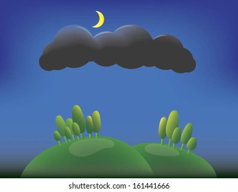 Crescent moon summer night.
