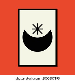Crescent moon and sun abstract contemporary aesthetic posters, wall art decor, mid century modern minimalist print, organic shapes, Background, Modern art vector Illustration brush painting geometric.