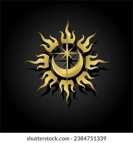Crescent moon with sunlight and stars. Wicca, alchemy, mystical, magic, celestial, esoteric, sacred, spiritual, occult inspired concepts, Graphic logos, tarot cards, astrological symbols