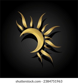Crescent moon with sunlight. Wicca, alchemy, mystical, magic, celestial, esoteric, sacred, spiritual, occult inspired concepts, Graphic logos, tarot cards, astrological symbols