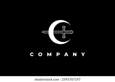 crescent moon and sword logo design